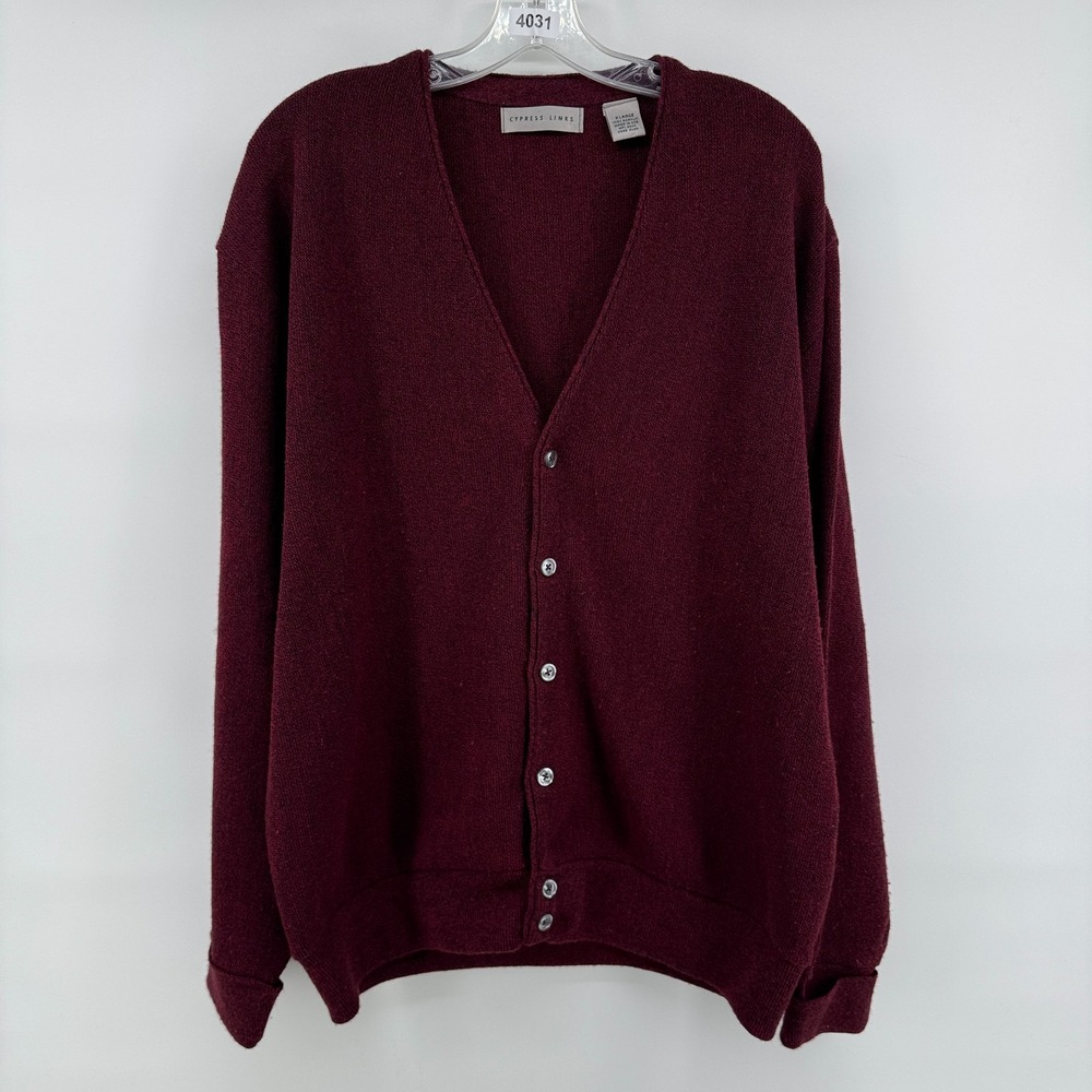 Cypress Links Sweater Mens XL Burgundy Cardigan V-Neck Button Front Made in USA